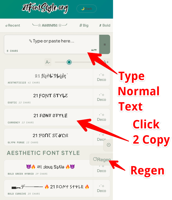 how to use 21 font style